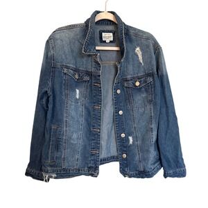Wax Jean Women Distressed Denim Jacket Medium Wash Blue Ripped Cotton 90091 M